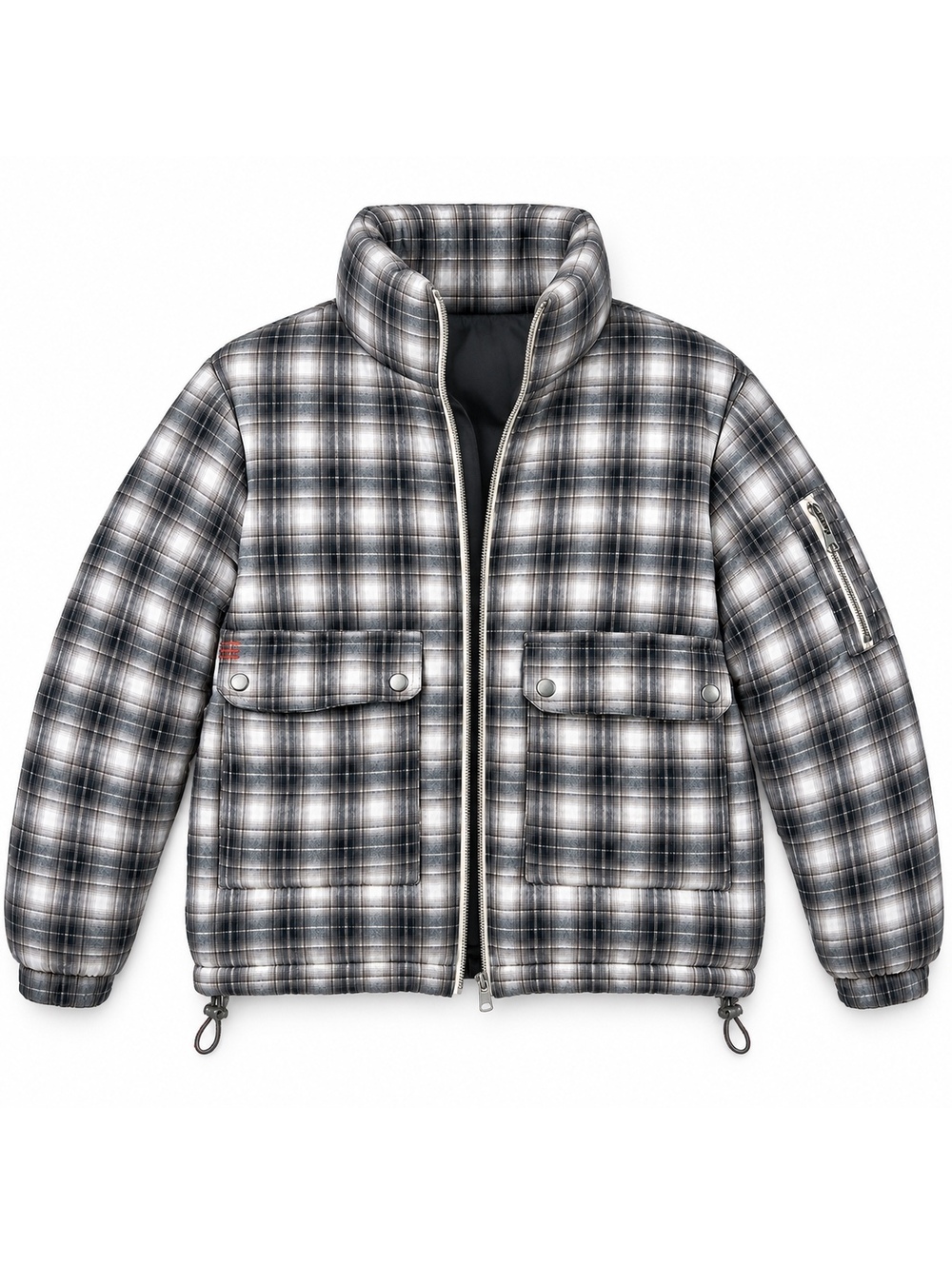 BDG Plaid Puffer Jacket in Black and White - Size Small